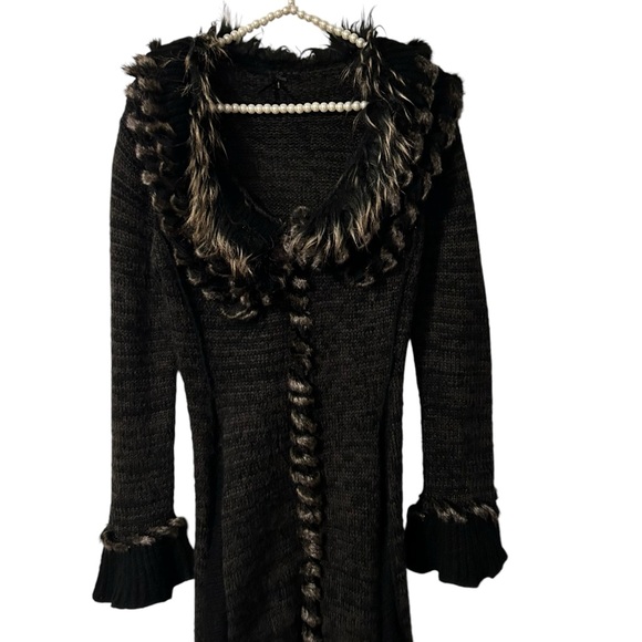 SOLD Lapis Y2K Faux Fur Knit Style Long Cardigan - Picture 2 of 8